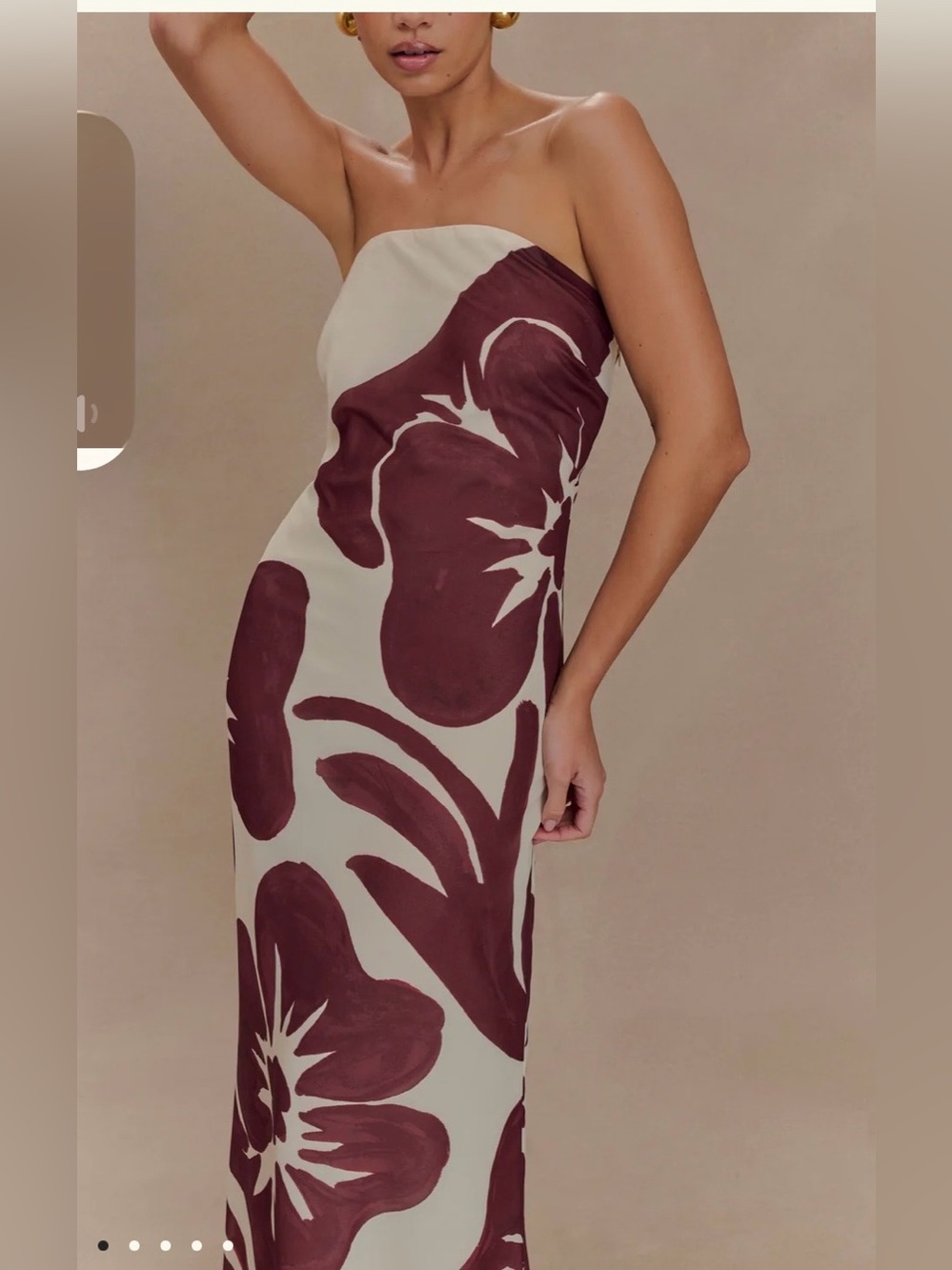 Meshki Strapless Floral Maxi Dress in Cream and Burgundy - Picture 3 of 5